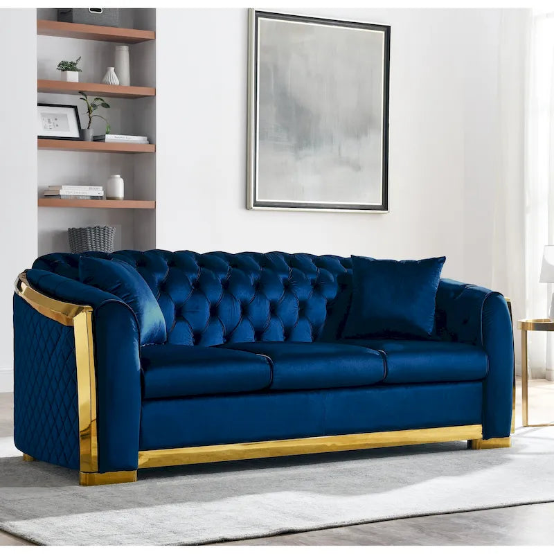 84 divani Chesterfield di lusso in velluto con profili dorati