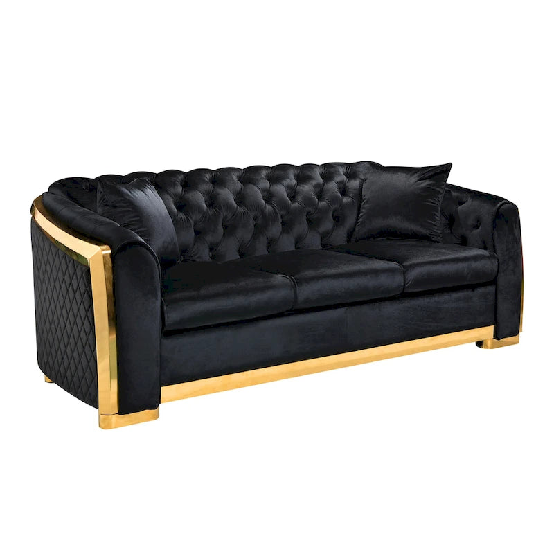 84 divani Chesterfield di lusso in velluto con profili dorati