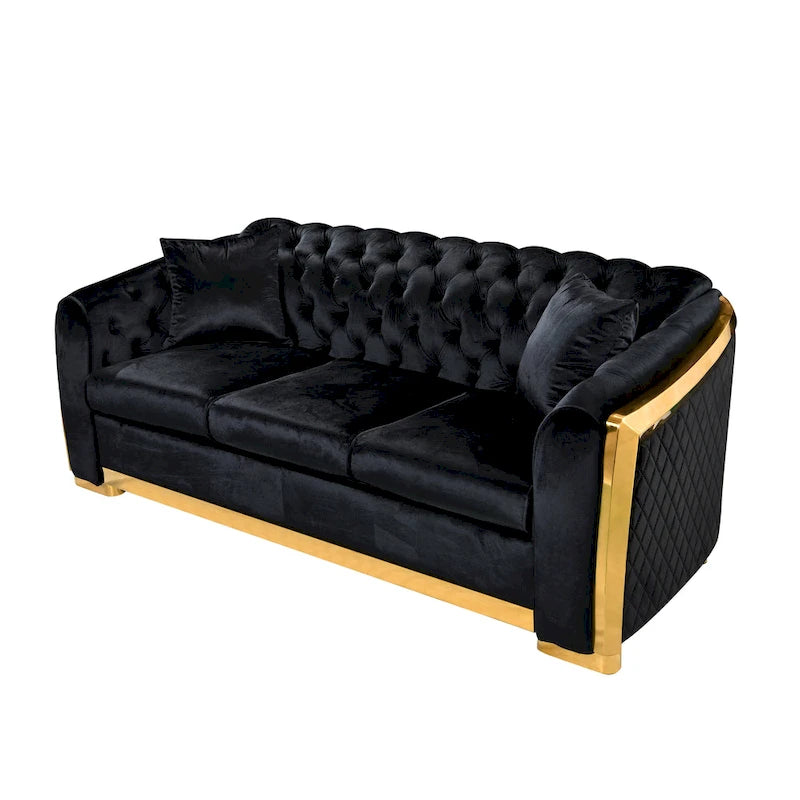 84 divani Chesterfield di lusso in velluto con profili dorati