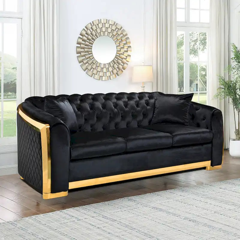 84 divani Chesterfield di lusso in velluto con profili dorati