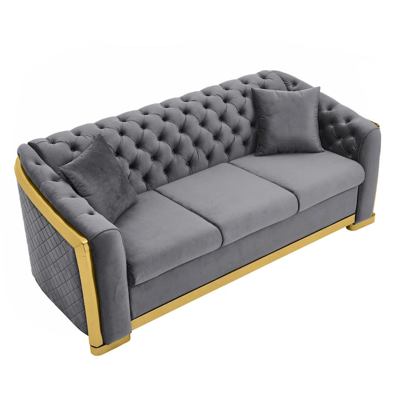 84 divani Chesterfield di lusso in velluto con profili dorati