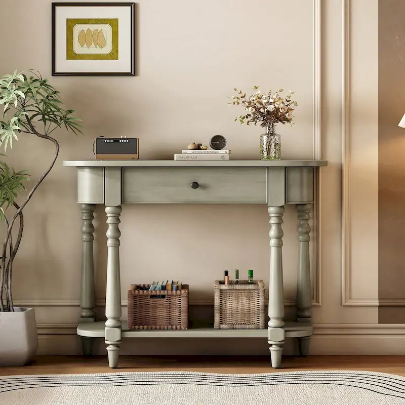 Narrow Console Table with Curved Corner (Gray)