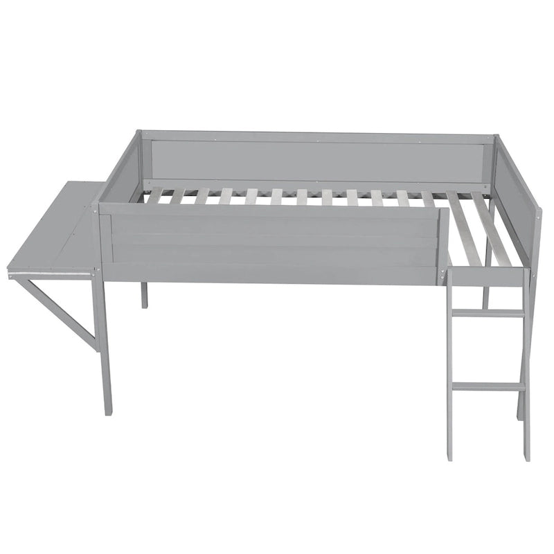 Letto a soppalco da gaming in legno a una piazza e mezza con scrivania e LED, Grigio