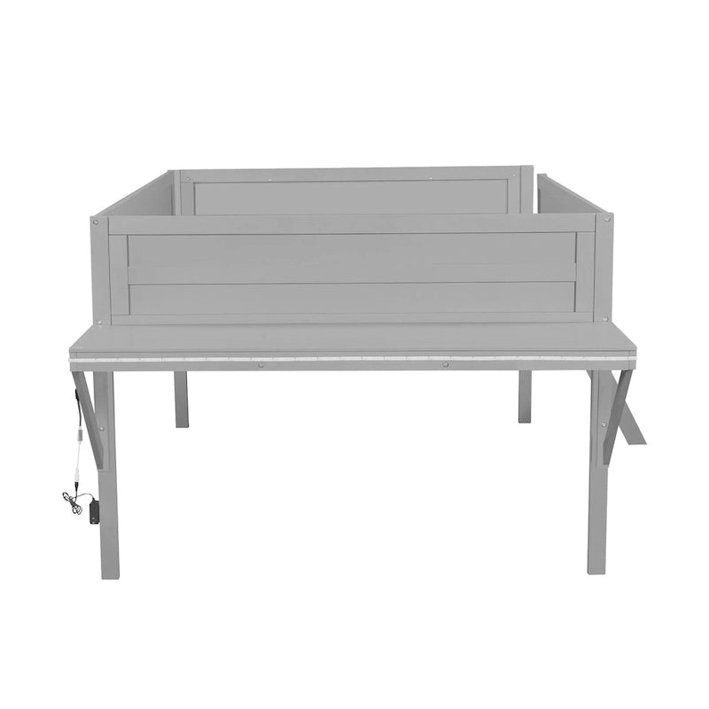 Letto a soppalco da gaming in legno a una piazza e mezza con scrivania e LED, Grigio