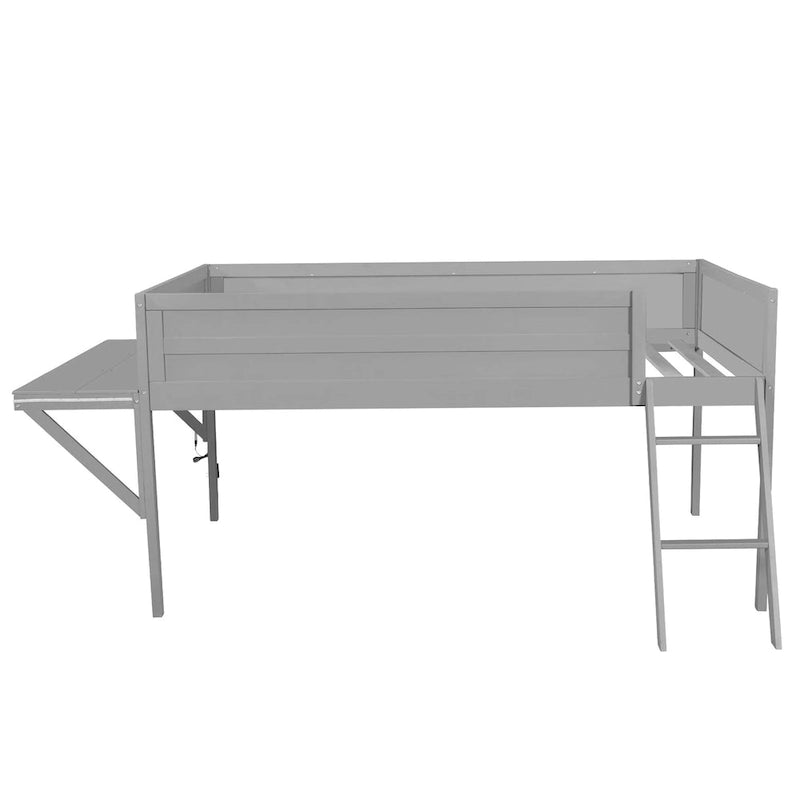 Letto a soppalco da gaming in legno a una piazza e mezza con scrivania e LED, Grigio