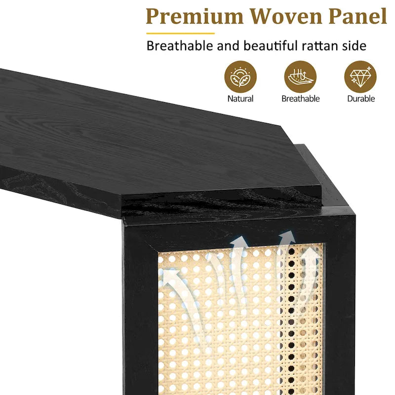 Consolle a forma di freccia Tavolino d'ingresso con ripiano aperto, Tavolino in rattan Tavolino d'accento per soggiorno corridoio