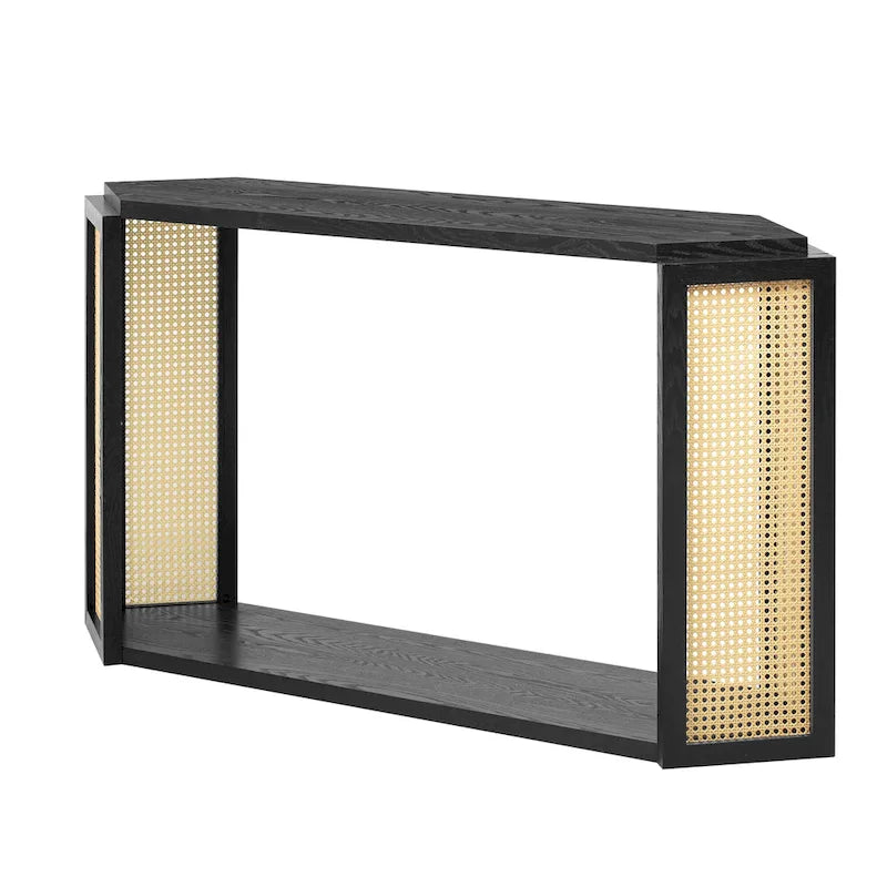 Consolle a forma di freccia Tavolino d'ingresso con ripiano aperto, Tavolino in rattan Tavolino d'accento per soggiorno corridoio