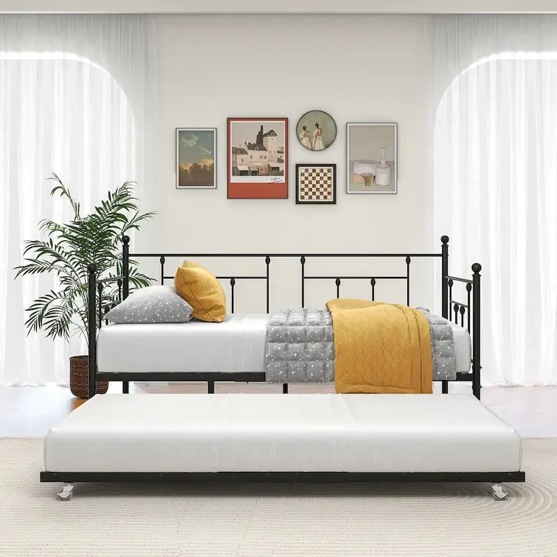 Daybed in metallo matrimoniale in stile moderno con letto estraibile per bambini o ospiti per la camera da letto