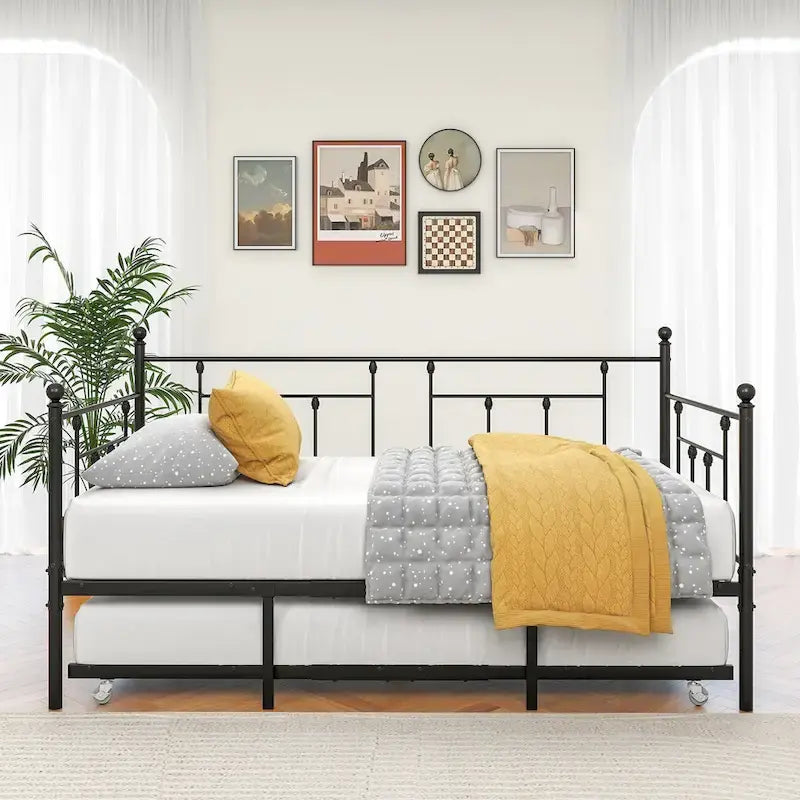 Daybed in metallo matrimoniale in stile moderno con letto estraibile per bambini o ospiti per la camera da letto