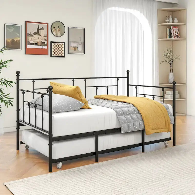 Daybed in metallo matrimoniale in stile moderno con letto estraibile per bambini o ospiti per la camera da letto