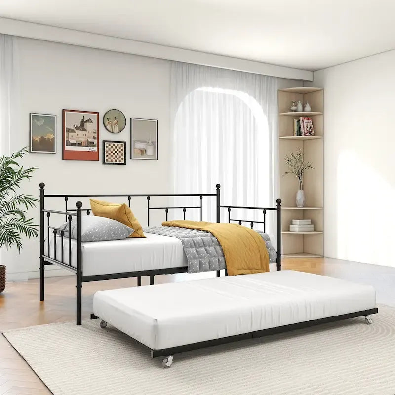 Daybed in metallo matrimoniale in stile moderno con letto estraibile per bambini o ospiti per la camera da letto