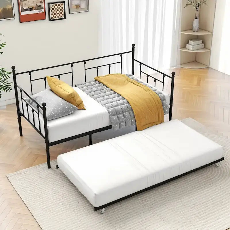 Daybed in metallo matrimoniale in stile moderno con letto estraibile per bambini o ospiti per la camera da letto