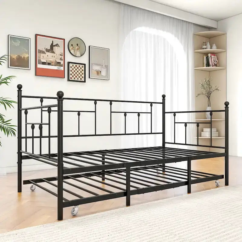 Daybed in metallo matrimoniale in stile moderno con letto estraibile per bambini o ospiti per la camera da letto