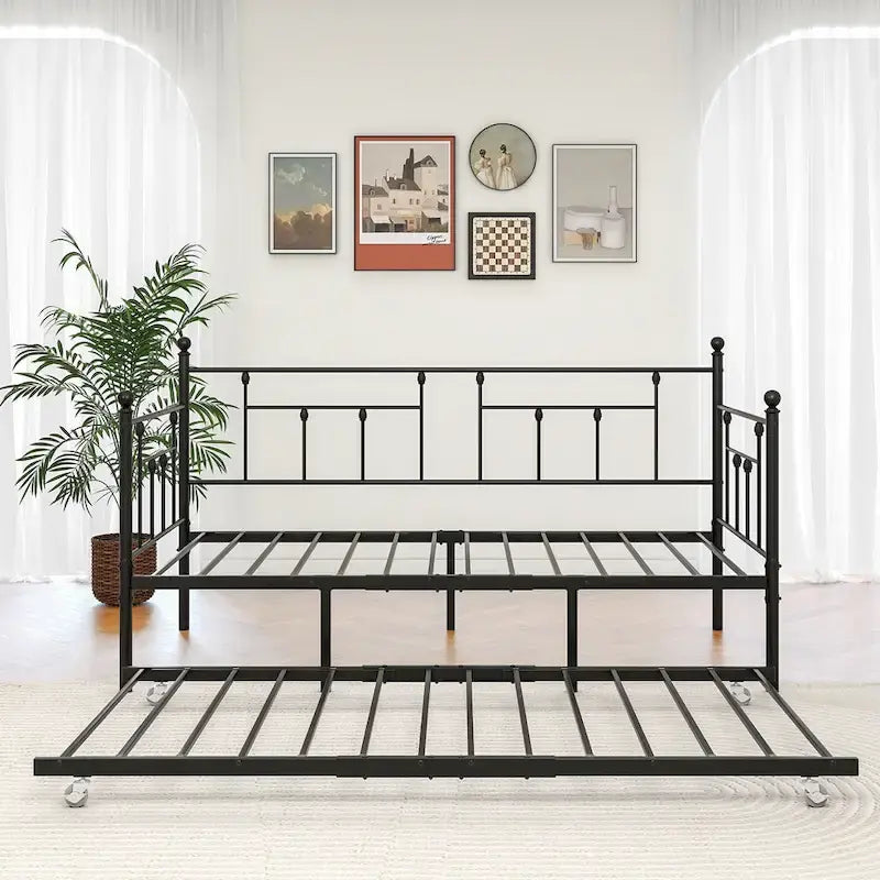 Daybed in metallo matrimoniale in stile moderno con letto estraibile per bambini o ospiti per la camera da letto