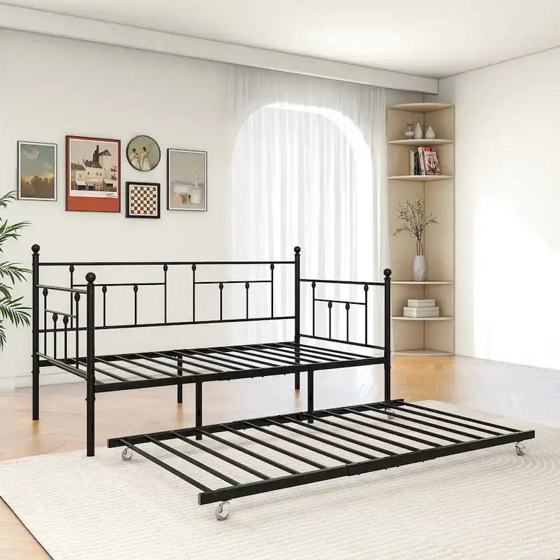 Daybed in metallo matrimoniale in stile moderno con letto estraibile per bambini o ospiti per la camera da letto