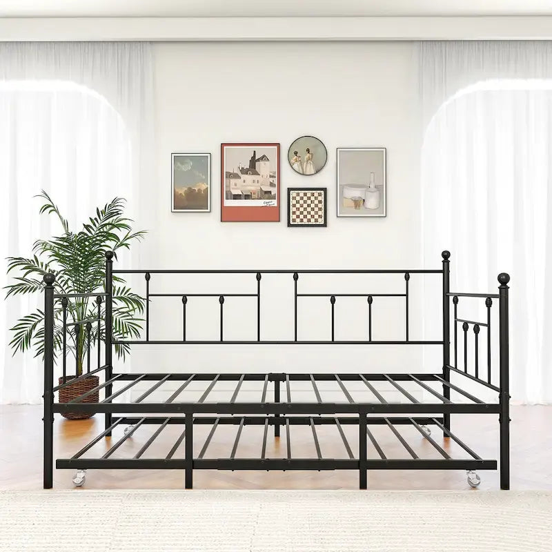 Daybed in metallo matrimoniale in stile moderno con letto estraibile per bambini o ospiti per la camera da letto