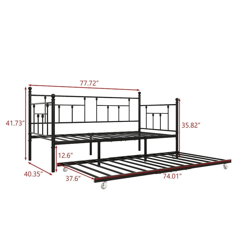 Daybed in metallo matrimoniale in stile moderno con letto estraibile per bambini o ospiti per la camera da letto