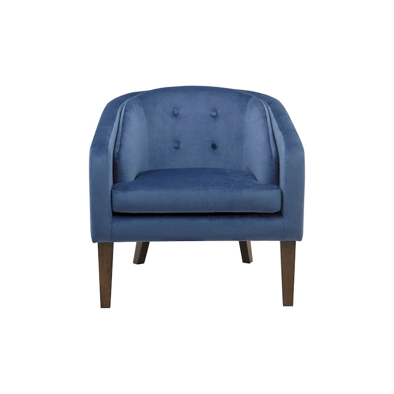 Poltrona imbottita blu capitonné in stile Mid-Century