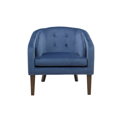 Poltrona imbottita blu capitonné in stile Mid-Century