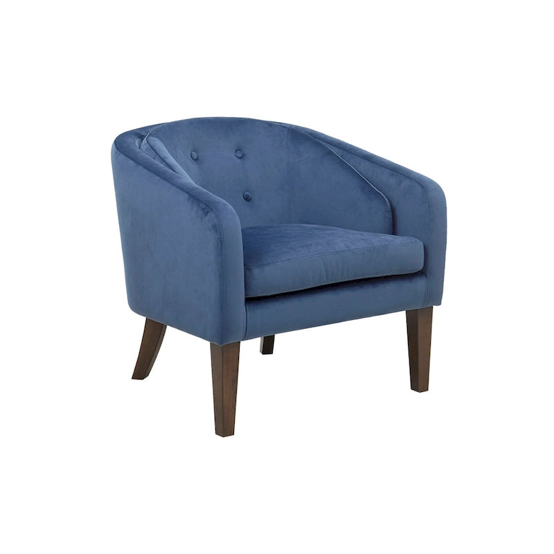 Poltrona imbottita blu capitonné in stile Mid-Century