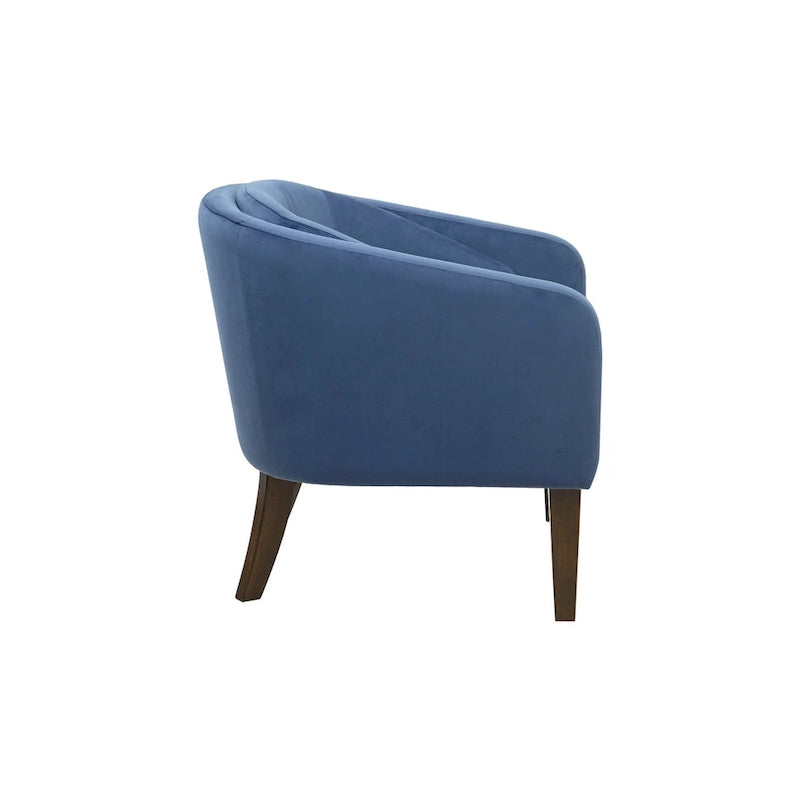 Poltrona imbottita blu capitonné in stile Mid-Century