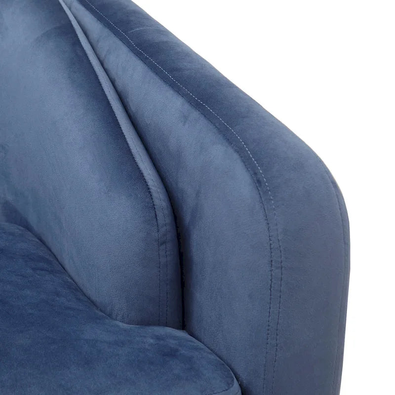 Poltrona imbottita blu capitonné in stile Mid-Century