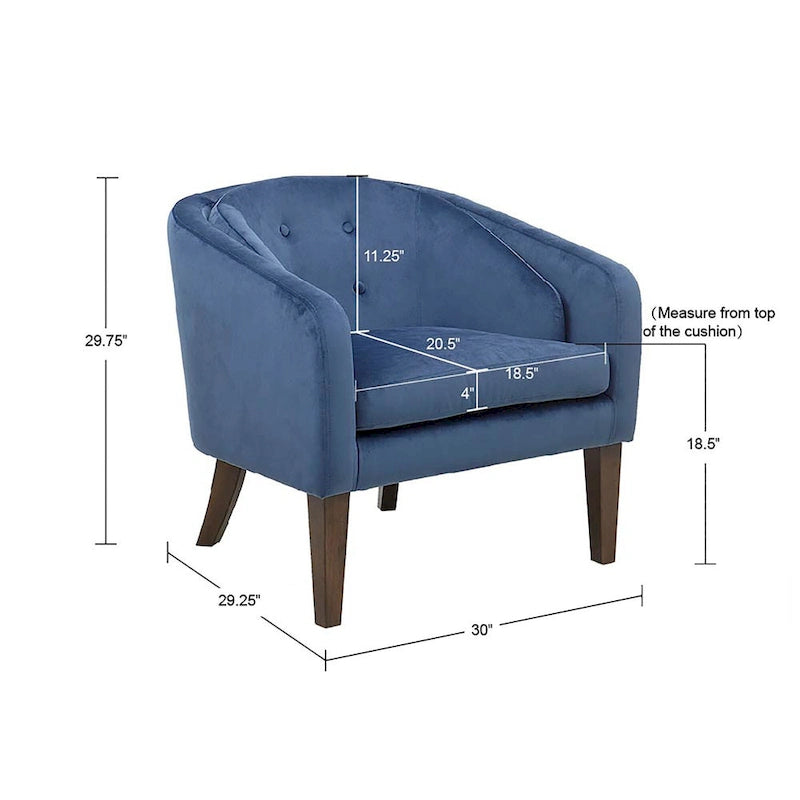 Poltrona imbottita blu capitonné in stile Mid-Century