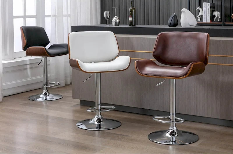 Porthos Home Oriole Height Adjustable Bar Stool, PU Upholstery, Chrome Base