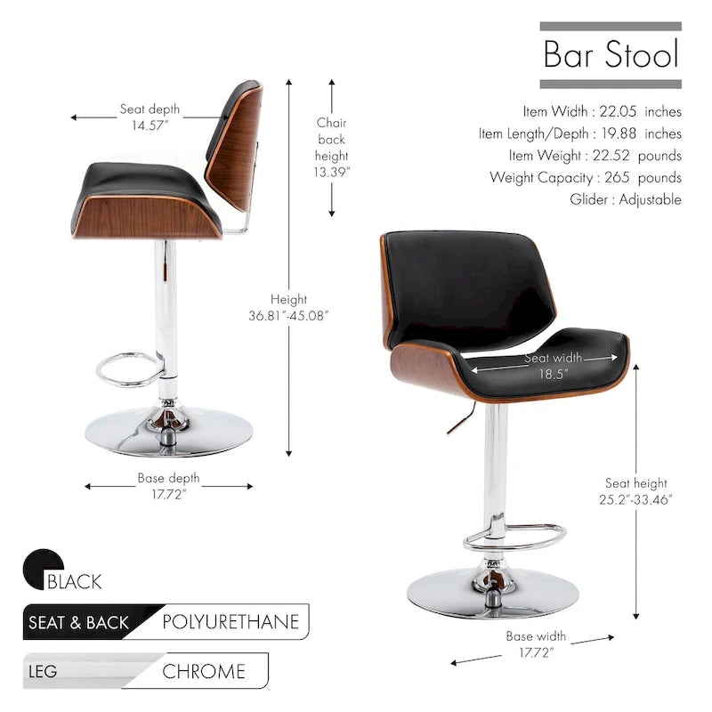 Sgabello da Bar Regolabile in Altezza, Rivestimento in PU, Base Cromata
