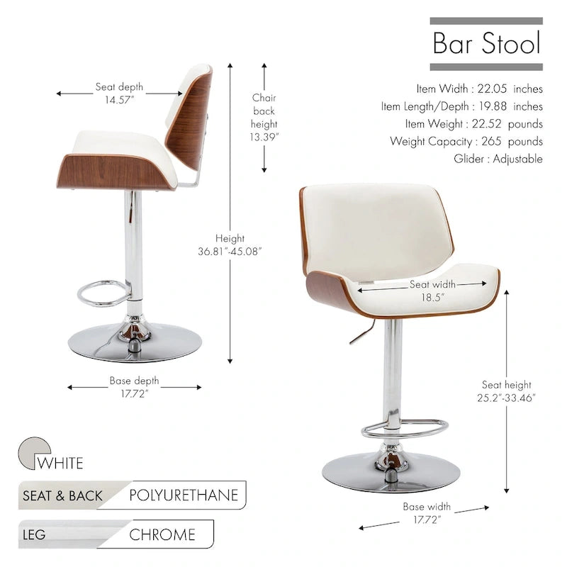 Sgabello da Bar Regolabile in Altezza, Rivestimento in PU, Base Cromata