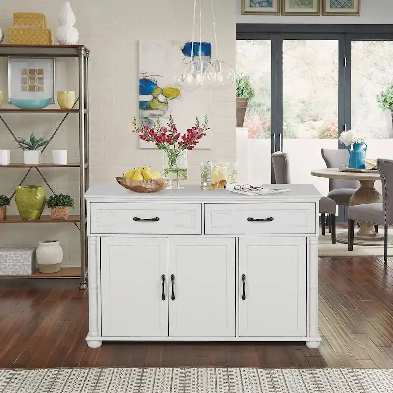 Carrello da Cucina con Piano a Scomparsa e Top in Legno di Gomma, Mobiletto Carrello da Cucina su Ruote