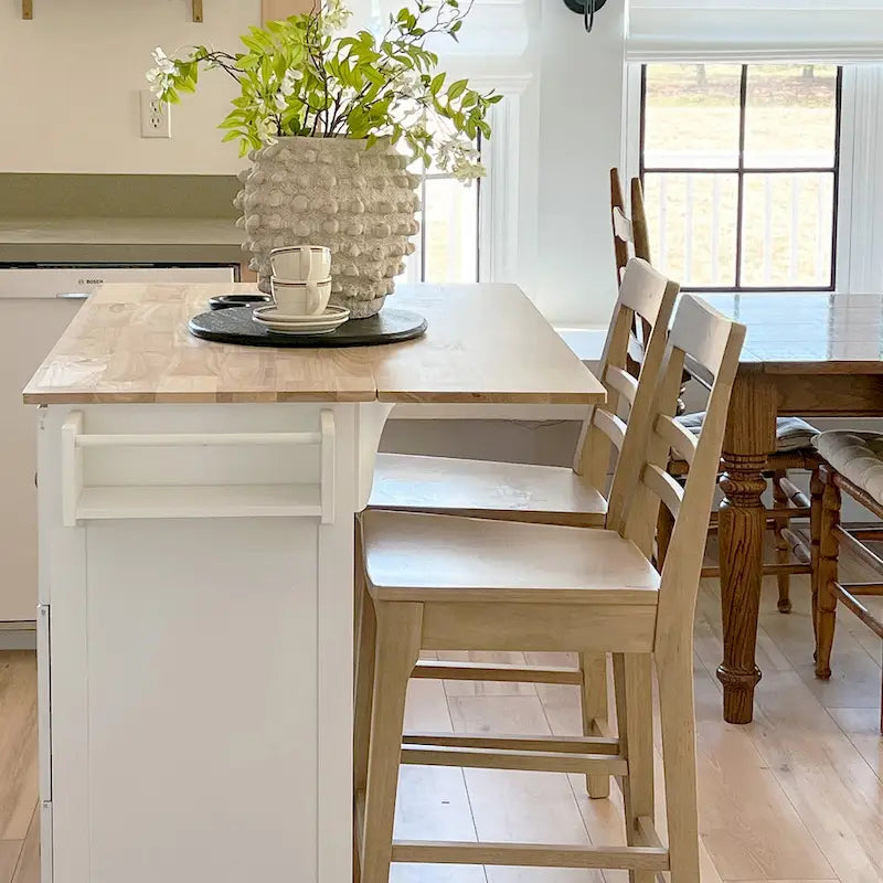 Carrello da Cucina con Piano a Scomparsa e Top in Legno di Gomma, Mobiletto Carrello da Cucina su Ruote