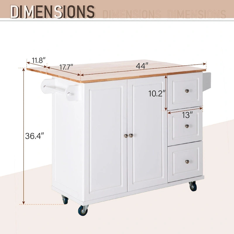 Carrello da Cucina con Piano a Scomparsa e Top in Legno di Gomma, Mobiletto Carrello da Cucina su Ruote