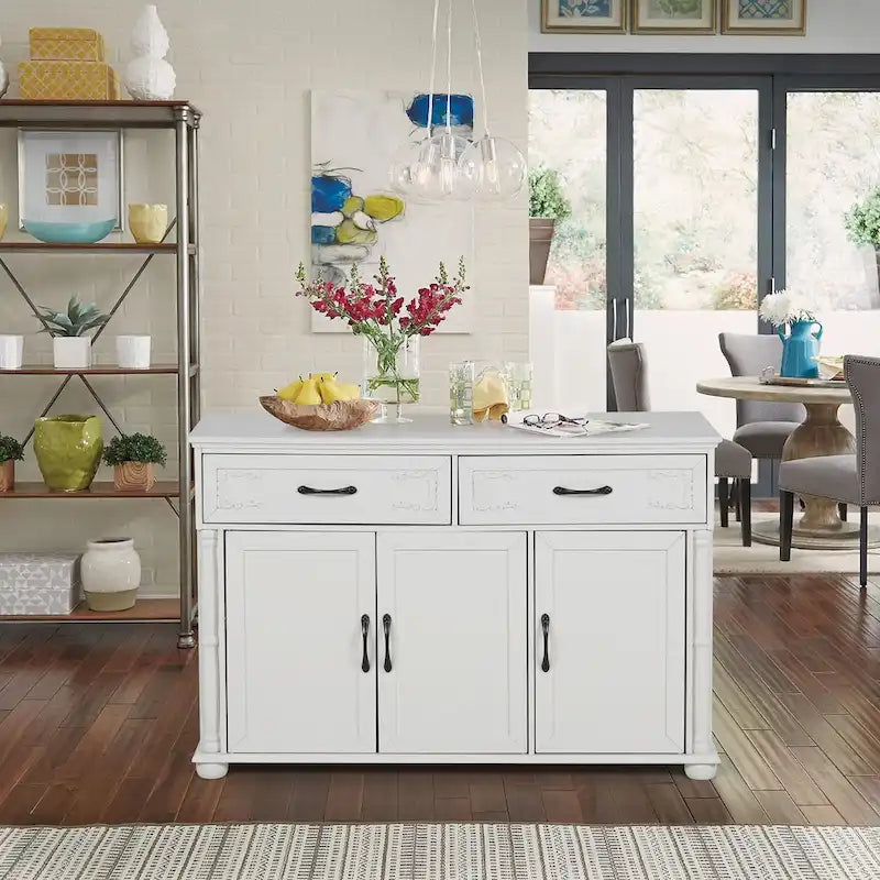 Carrello da Cucina con Piano a Scomparsa e Top in Legno di Gomma, Mobiletto Carrello da Cucina su Ruote