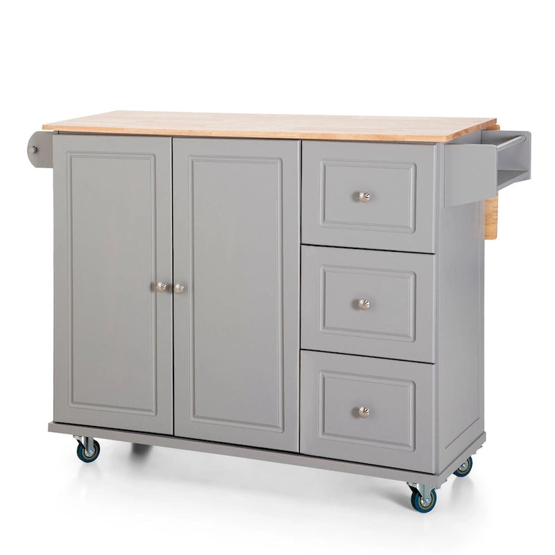 Carrello da Cucina con Piano a Scomparsa e Top in Legno di Gomma, Mobiletto Carrello da Cucina su Ruote