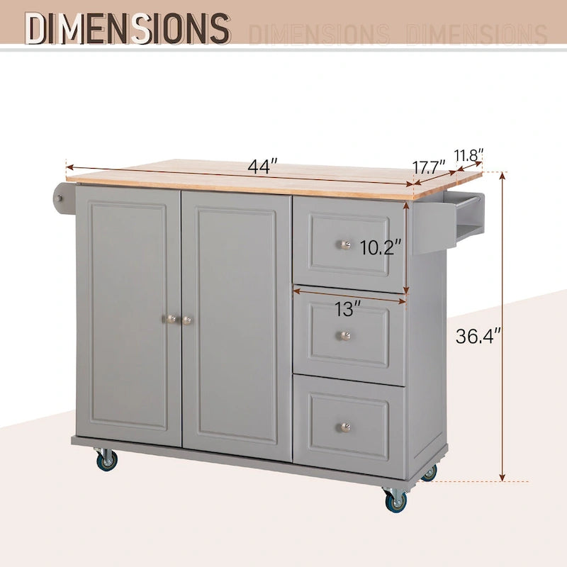 Carrello da Cucina con Piano a Scomparsa e Top in Legno di Gomma, Mobiletto Carrello da Cucina su Ruote