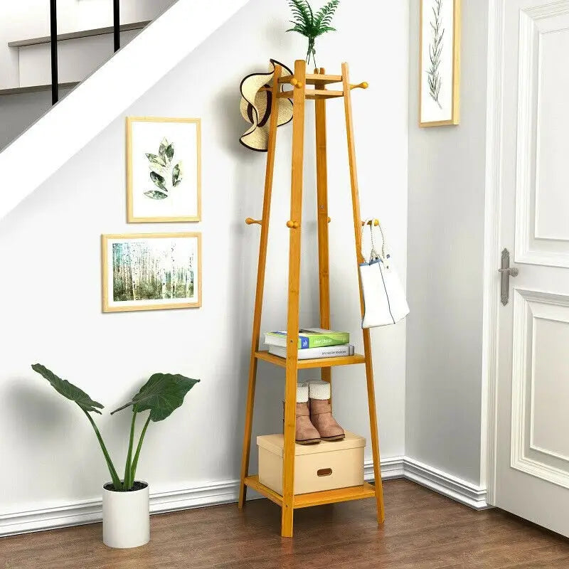 Solid Wood 8 Hook Freestanding Coat Rack Storage - 67h x 16l x 16l