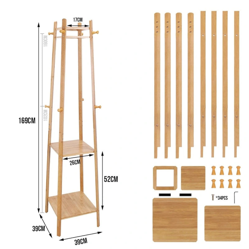 Appendiabiti autoportante in legno massiccio a 8 ganci - 67a x 16l x 16l