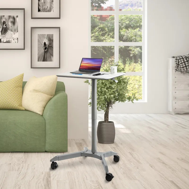Carrello/scrivania mobile per laptop con altezza regolabile pneumaticamente, per lavorare sia seduti che in piedi
