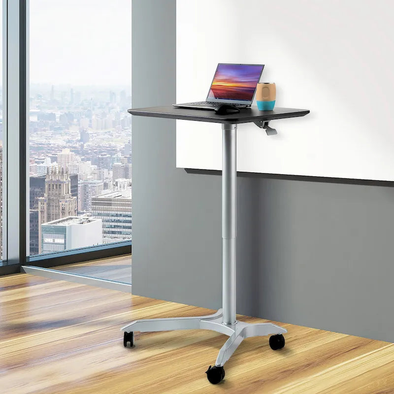Carrello/scrivania mobile per laptop con altezza regolabile pneumaticamente, per lavorare sia seduti che in piedi