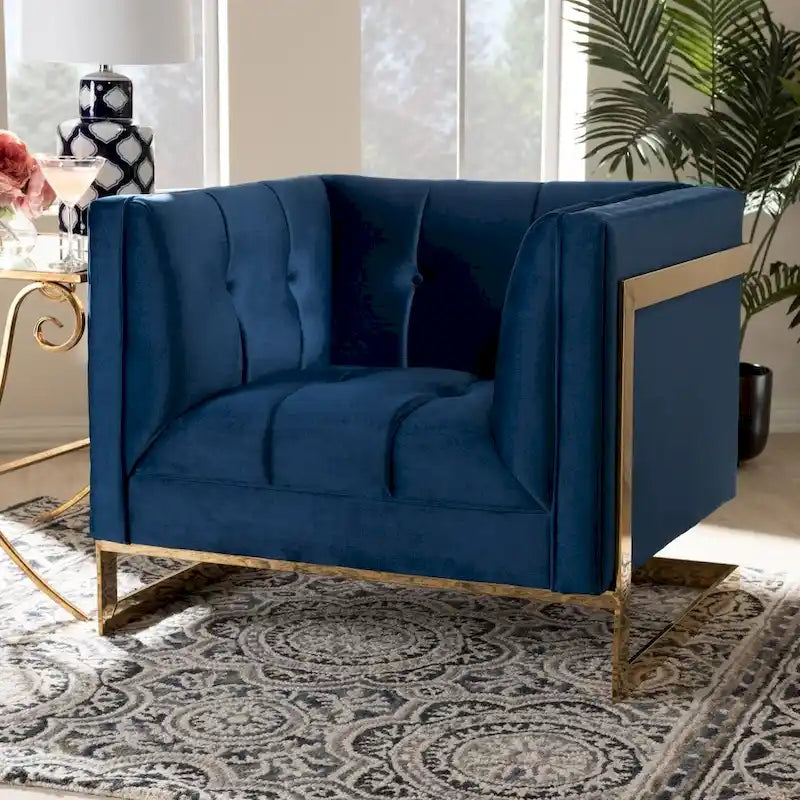 Poltrona in Tessuto Glam Velvet con Struttura Color Oro