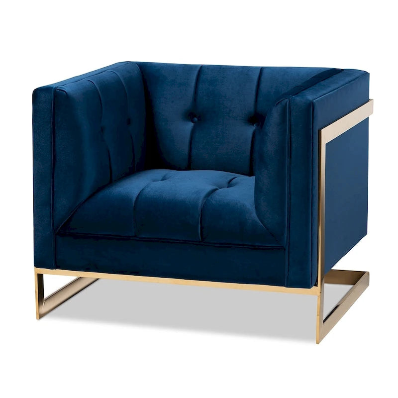 Poltrona in Tessuto Glam Velvet con Struttura Color Oro
