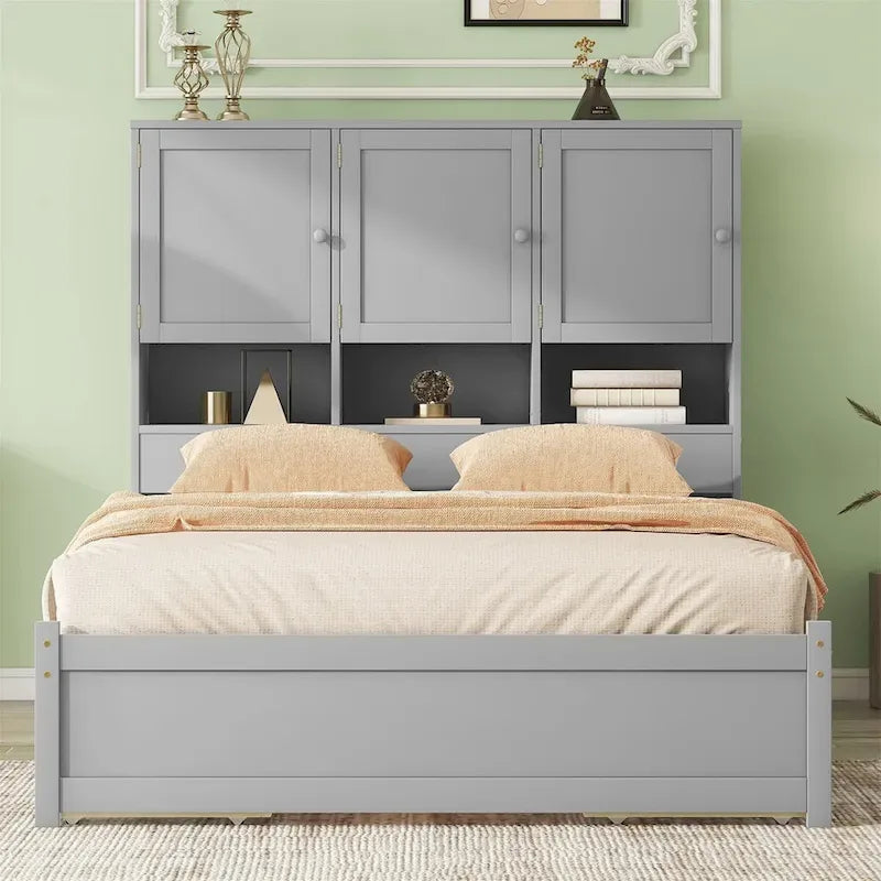 Letto a piattaforma Queen Size con testiera contenitore e 4 cassetti