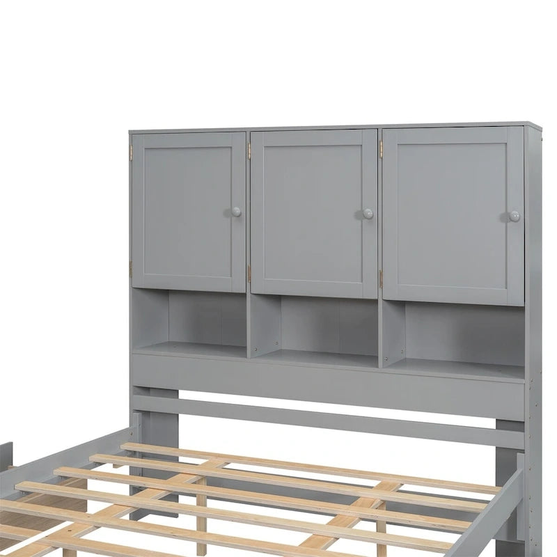 Letto a piattaforma Queen Size con testiera contenitore e 4 cassetti