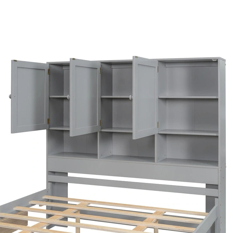 Letto a piattaforma Queen Size con testiera contenitore e 4 cassetti