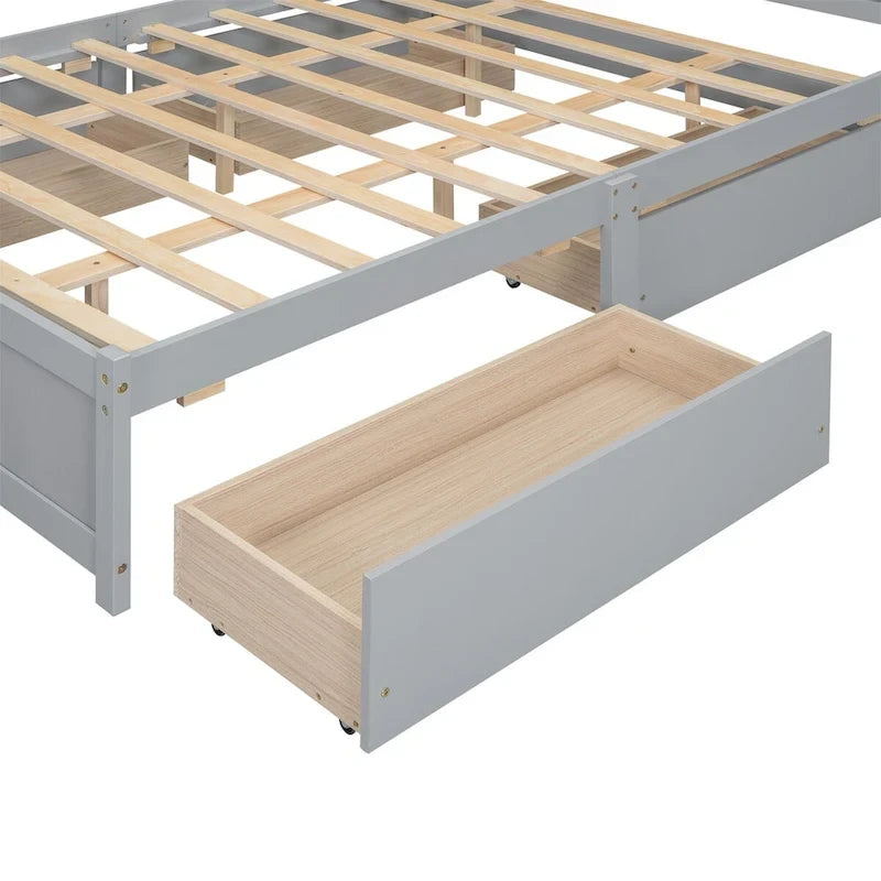 Letto a piattaforma Queen Size con testiera contenitore e 4 cassetti