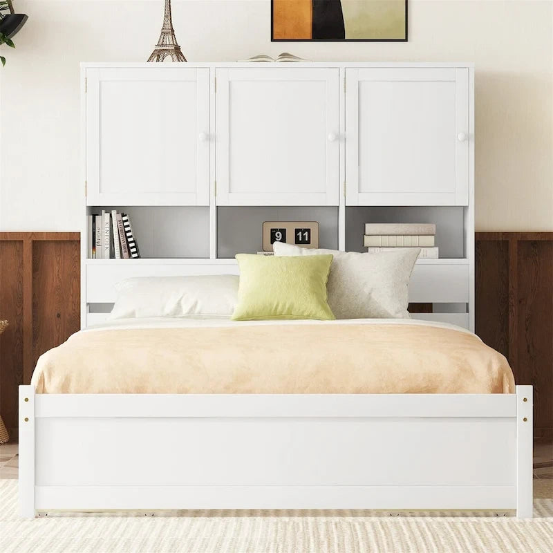 Letto a piattaforma Queen Size con testiera contenitore e 4 cassetti