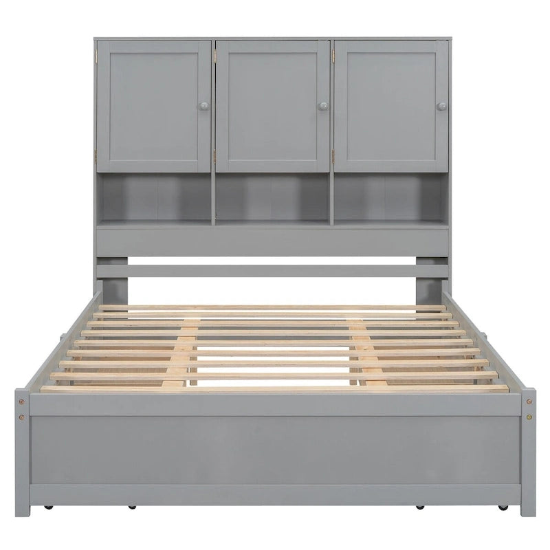 Letto a piattaforma Queen Size con testiera contenitore e 4 cassetti