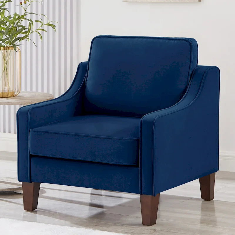 Poltrona d'Appoggio Rivestita in Velluto con Gambe in Legno