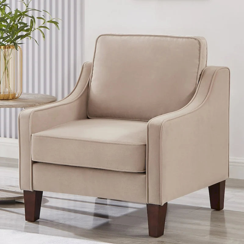 Poltrona d'Appoggio Rivestita in Velluto con Gambe in Legno